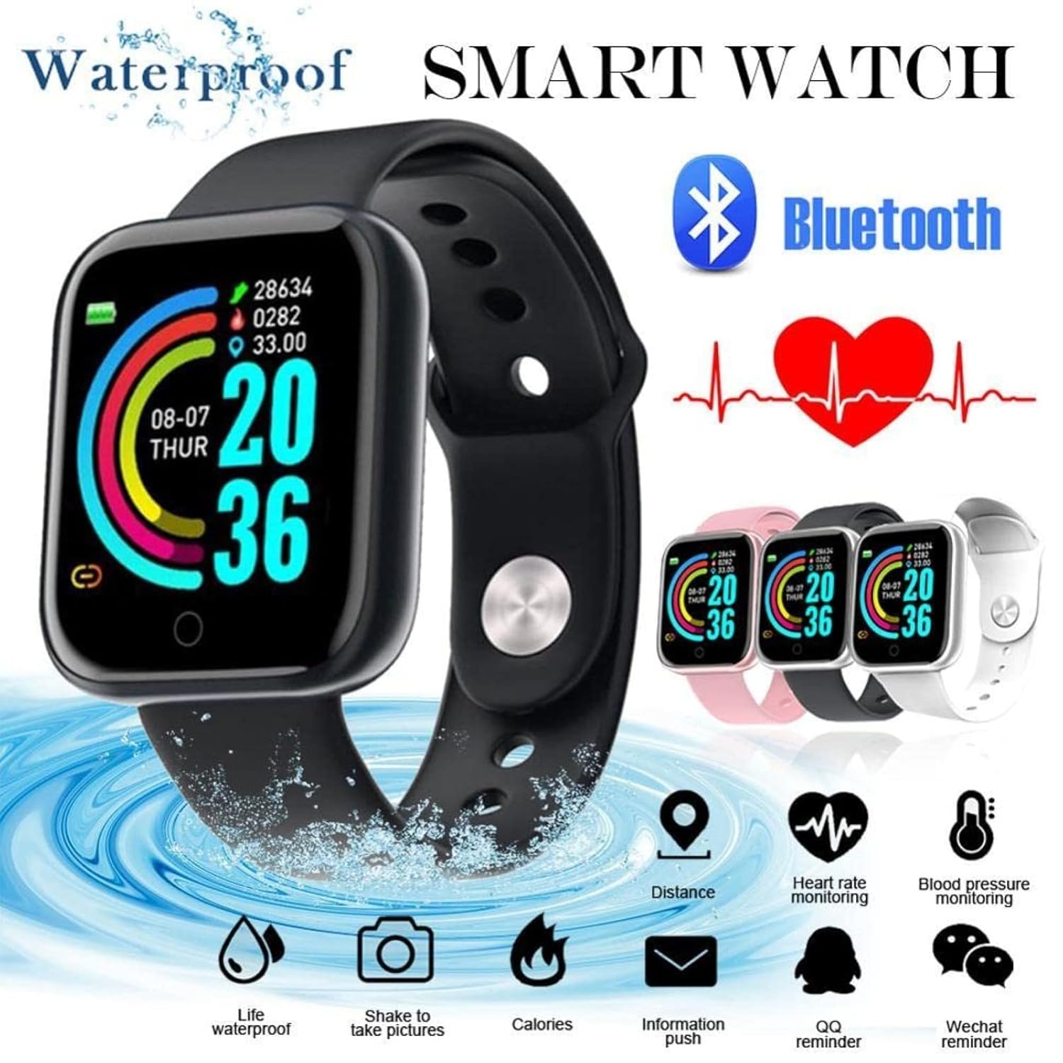 D20 Bluetooth Smart Watches Waterproof Sport Fitness Tracker Smart Bracelet