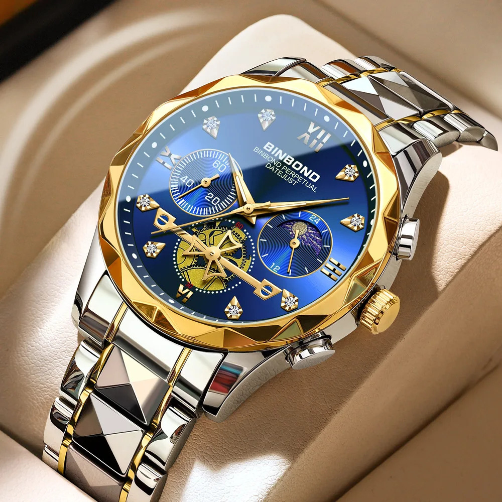 BINBOND Quartz Watches Men’s Luxury Stainless Steel + Free Chain cutter & battery
