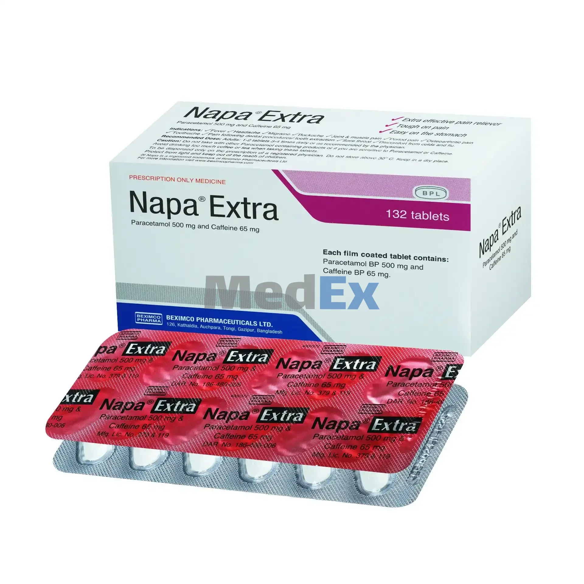 12's Strip-Napa Extra-500-mg / Generic: Paracetamol + Caffeine